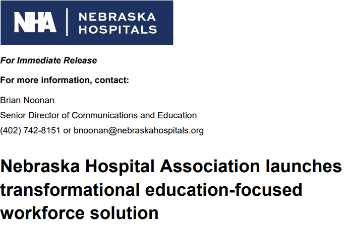 Nebraska Hospital Association launches  transformational education-focused workforce solution